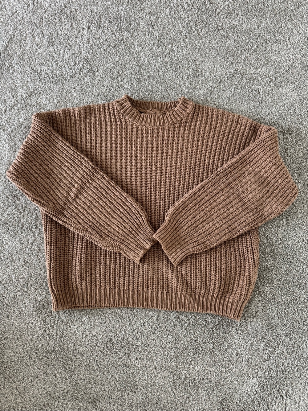 Cozy Ribbed Crewneck Sweater in Camel
